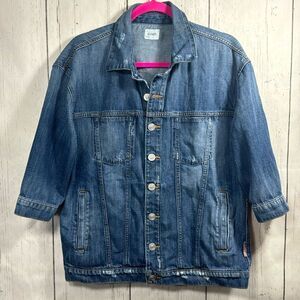 Hudson Denim Jacket Cotton Oversized Medium Wash Classic Y2K Streetwear